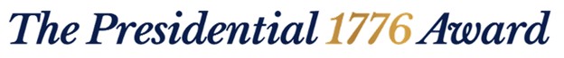The text “The Presidential 1776 Award” in elegant blue and gold font on a white background.
